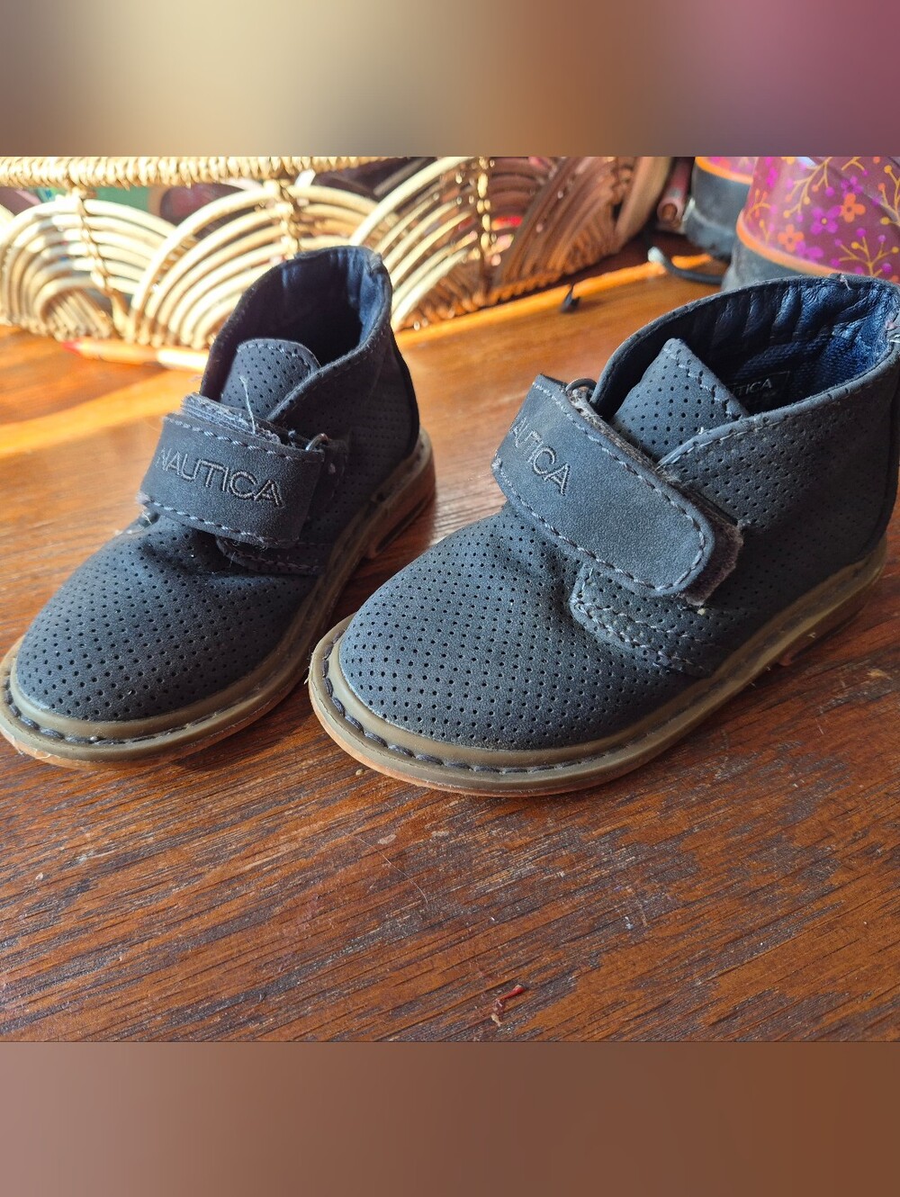 Nautica Kids Navy Perforated Suede Hook-and-Loop Boots